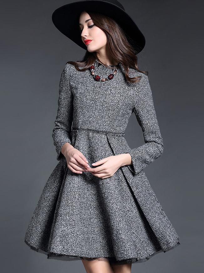Romwe Grey Round Neck Long Sleeve Dress