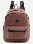 Romwe Blush Pu Logo Patch Front Pocket Studded Backpack