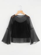 Romwe Bell Sleeve Sheer Mesh Blouse With Cami Top