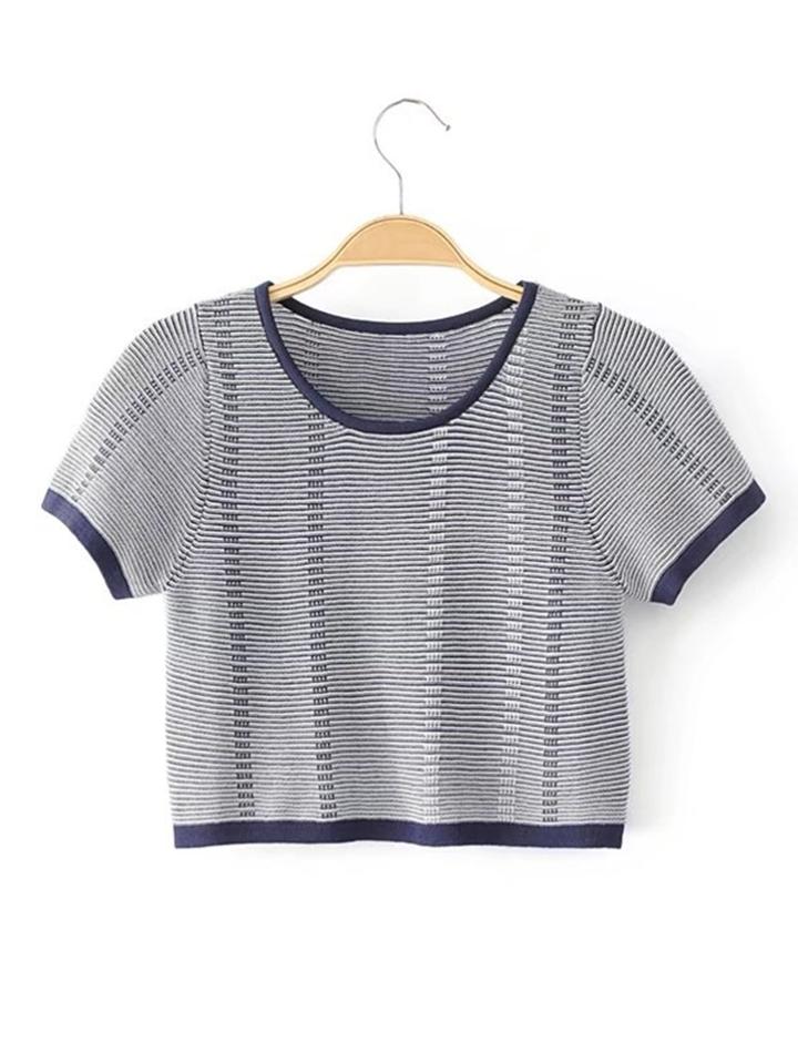 Romwe Contrast Binding Crop Knitwear