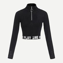 Romwe Tape Panel Quarter Zip Tee