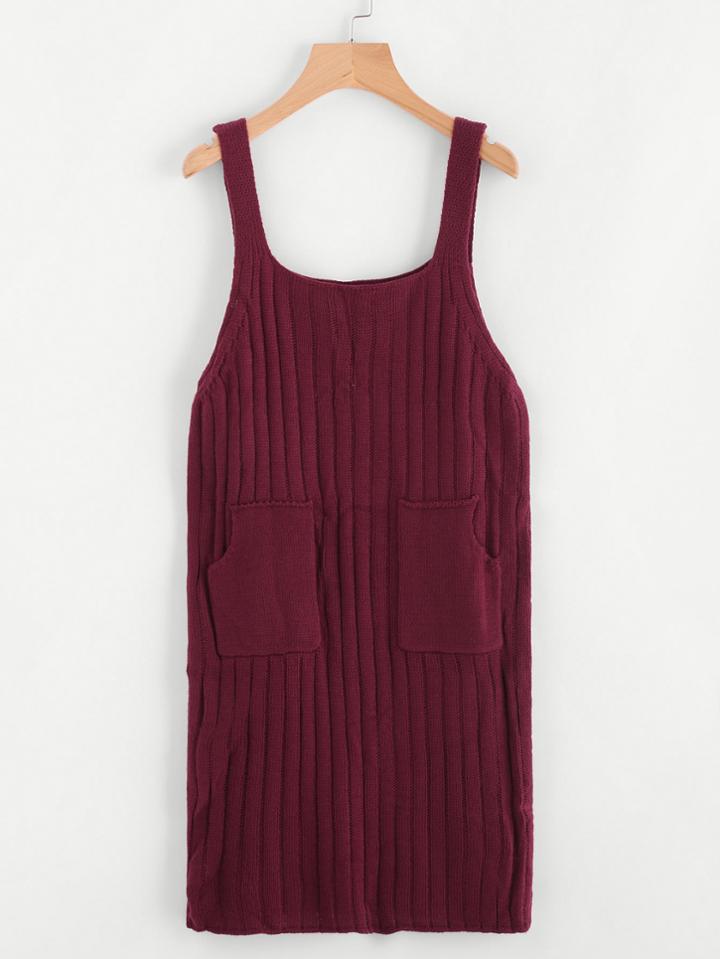 Romwe Double Pockets Ribbed Knit Pinafore Dress