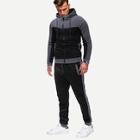 Romwe Men Contrast Panel Zip Up Hoodie With Drawstring Pants