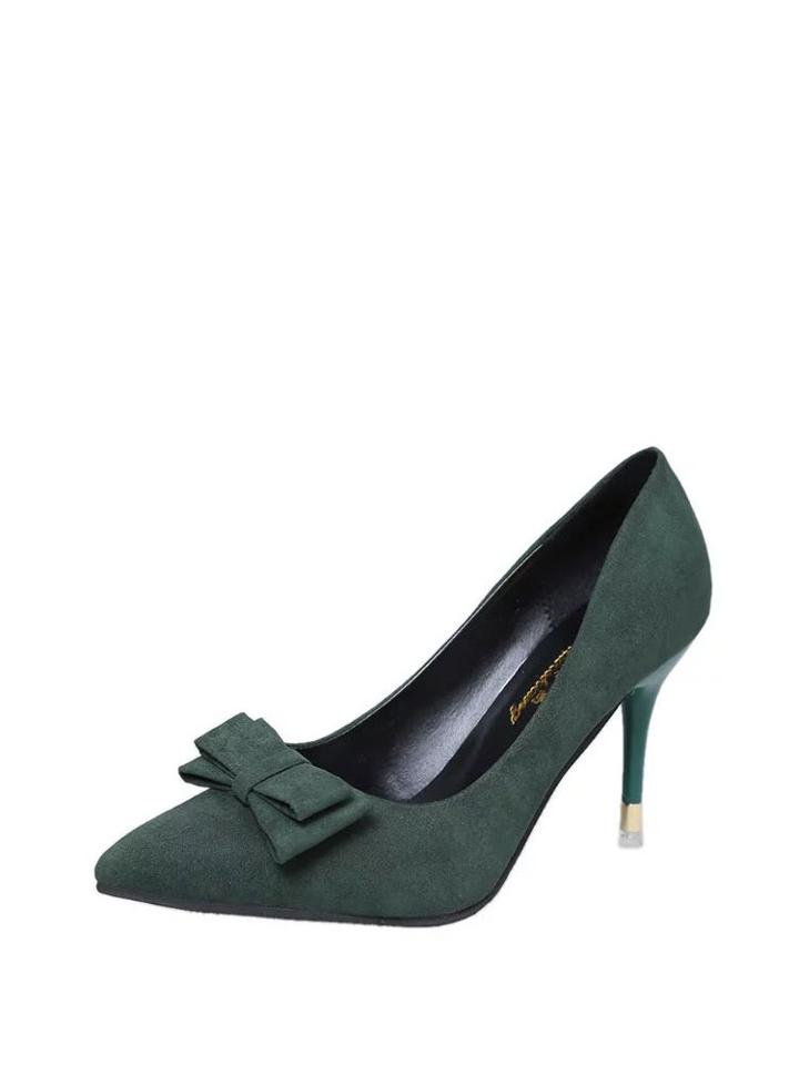 Romwe Bow Decorated Suede Stiletto Heels
