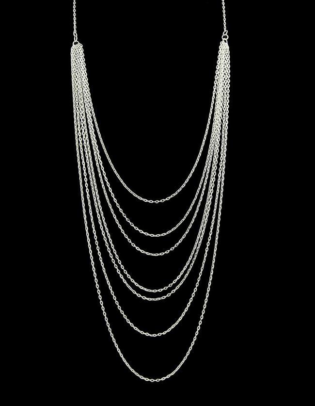 Romwe Silver Plated Alloy Multilayers Long Chain Necklace For Women