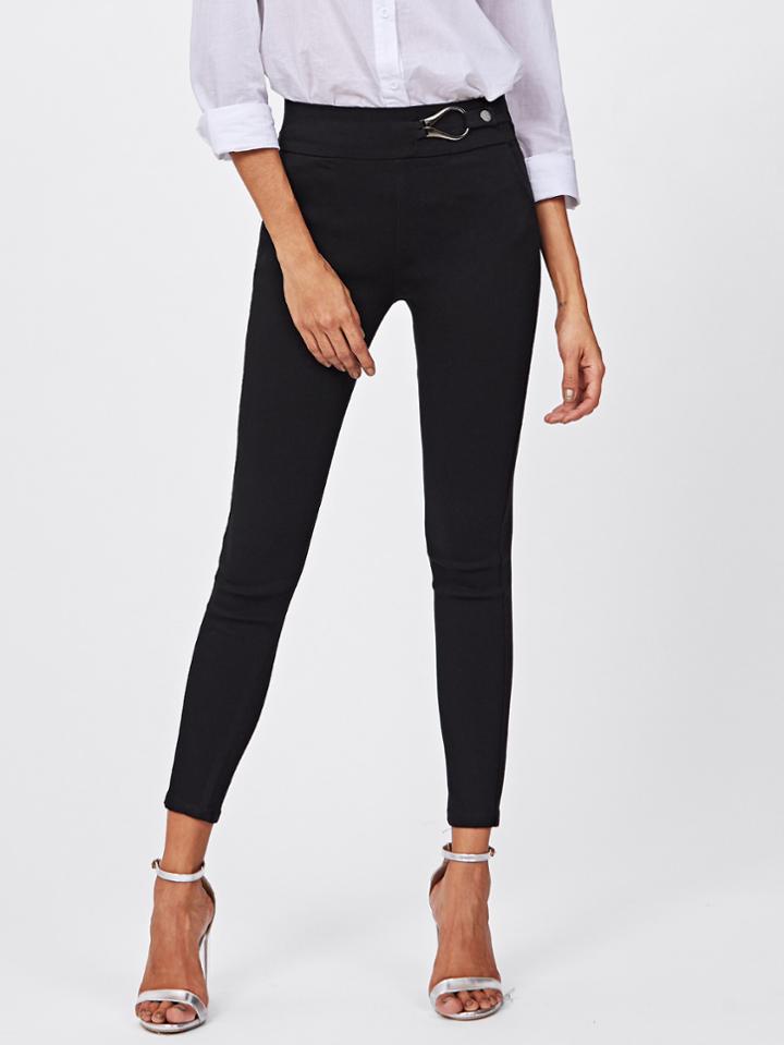Romwe Metal Embellished Skinny Ankle Jeans