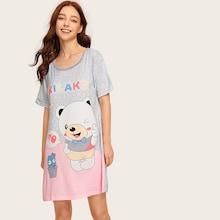 Romwe Bear & Letter Print Night Dress
