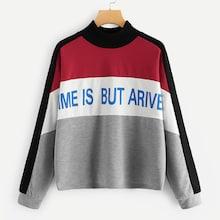 Romwe Mock-neck Cut-and-sew Sweatshirt