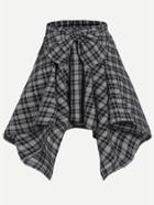 Romwe Plaid Print Asymmetric Hem Bow Waist Skirt
