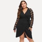 Romwe Plus Lace Crochet Contrast Tie Waist Dress