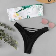 Romwe Random Floral Bandeau With High Leg Bikini