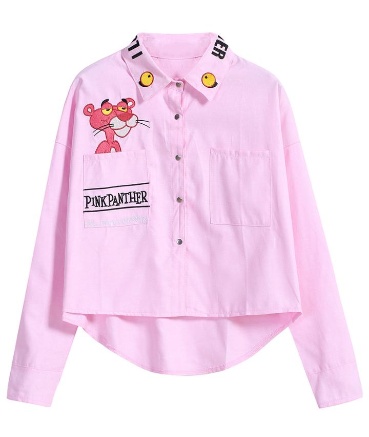 Romwe Cartoon Print Crop Pink Blouse