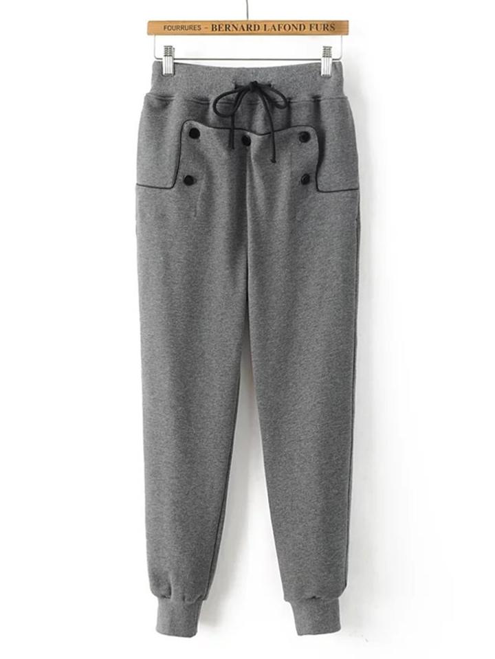 Romwe Button Detail Drawstring Waist Sweatpants