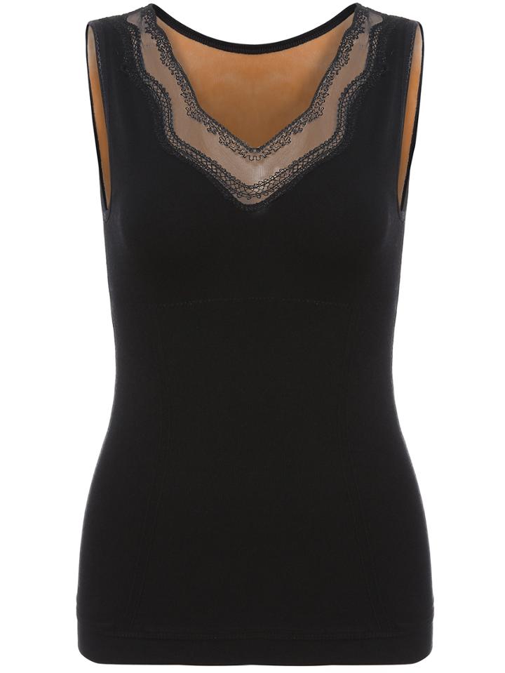 Romwe V Neck Lace Splicing Thicken Tank Top
