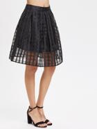 Romwe Box Pleated Grid Mesh Skirt