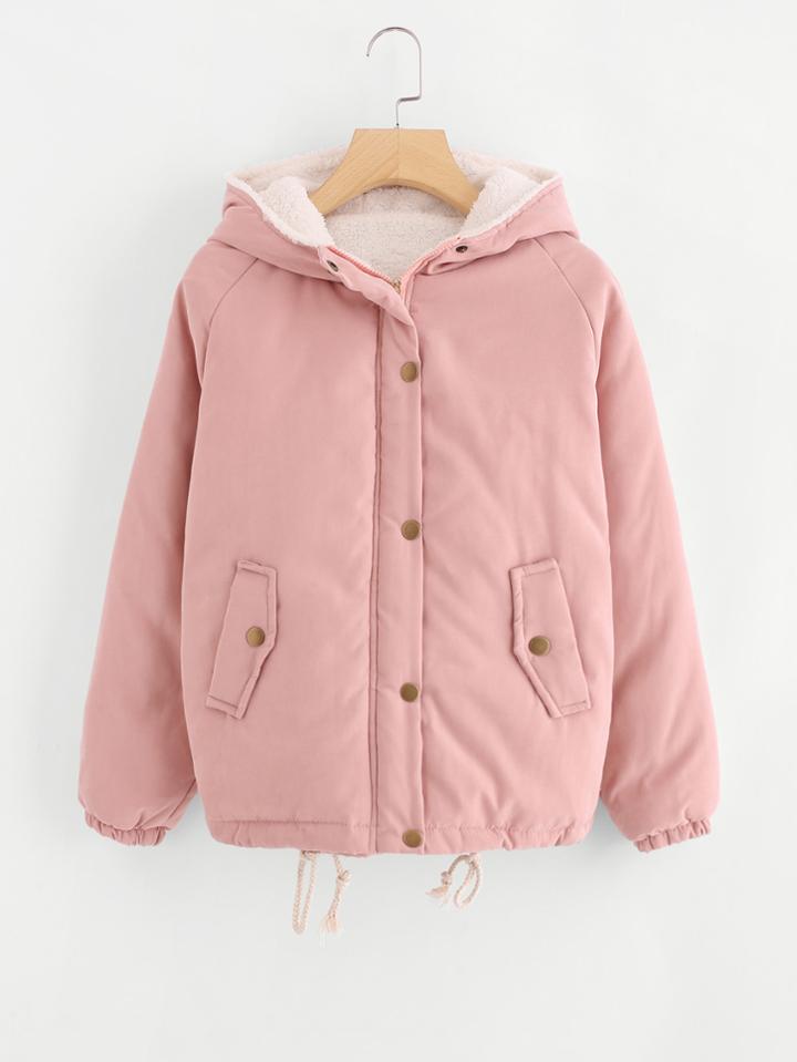 Romwe Raglan Sleeve Single Breasted Sherpa Lined Coat