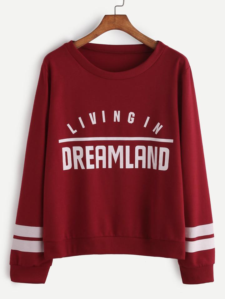 Romwe Burgundy Varsity Print Sweatshirt