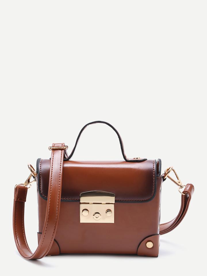 Romwe Brown Studded Flap Pu Shoulder Bag