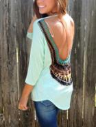 Romwe Open Back Geometric Print Pale Blue T-shirt