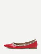 Romwe Red Faux Patent Studded Pointed Toe Flats