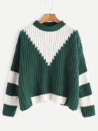Romwe Green Contrast Dropped Shoulder Seam Sweater