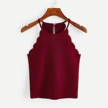 Romwe Scallop Detail Halter Top