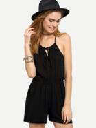 Romwe Black Keyhole Drawstring Neck Romper