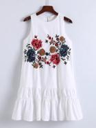 Romwe Flower Embroidery Keyhole Back Tiered Dress