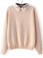 Romwe Lace Lapel Knit Apricot Sweater