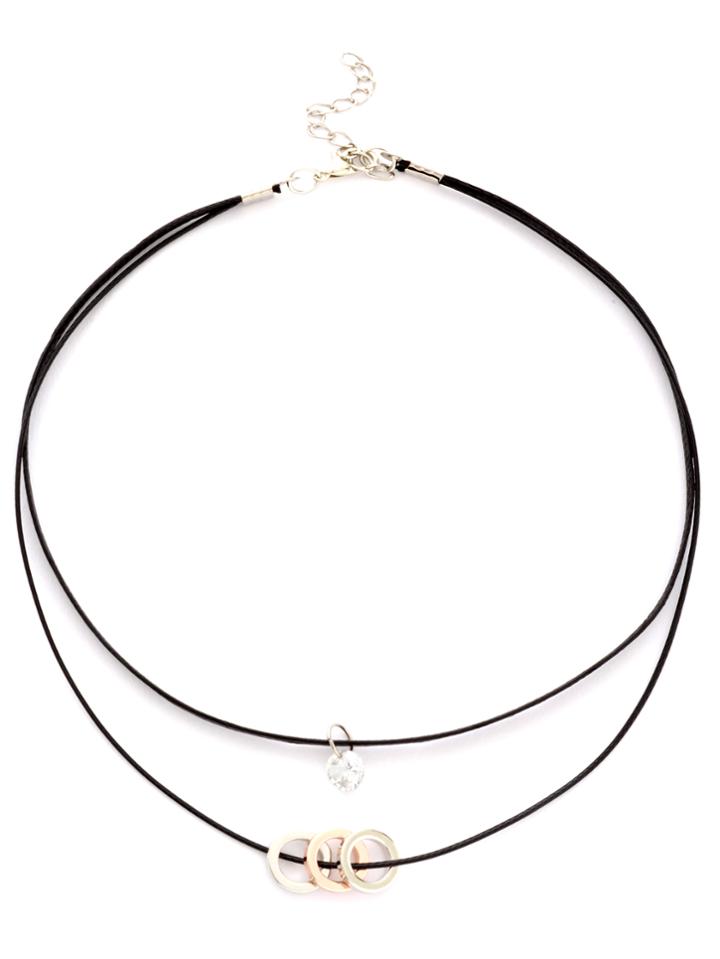 Romwe Black Double Layer Circle Rhinestone Choker Necklace