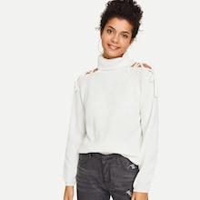 Romwe Lace Up High Neck Jumper