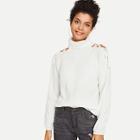 Romwe Lace Up High Neck Jumper