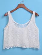 Romwe Scoop Neck Lace Embroidered Crop Tank Top