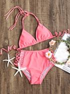 Romwe Pink Ladder Cutout High Waist Bikini Set