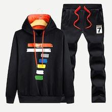 Romwe Men Letter Print Hooded Sweatshirt With Pants