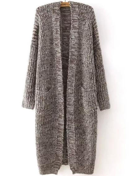 Romwe Chunky Knit Slit Back Coffee Coat