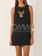 Romwe Black Crew Neck Sleeveless Shift Dress