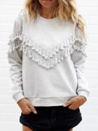 Romwe Womem Grey Fringe Decorated Sweatshirt