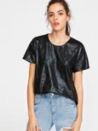 Romwe Black Coated Mesh Back High Low T-shirt