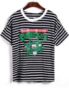 Romwe Teenage Mutant Ninja Turtles Print Striped Black T-shirt