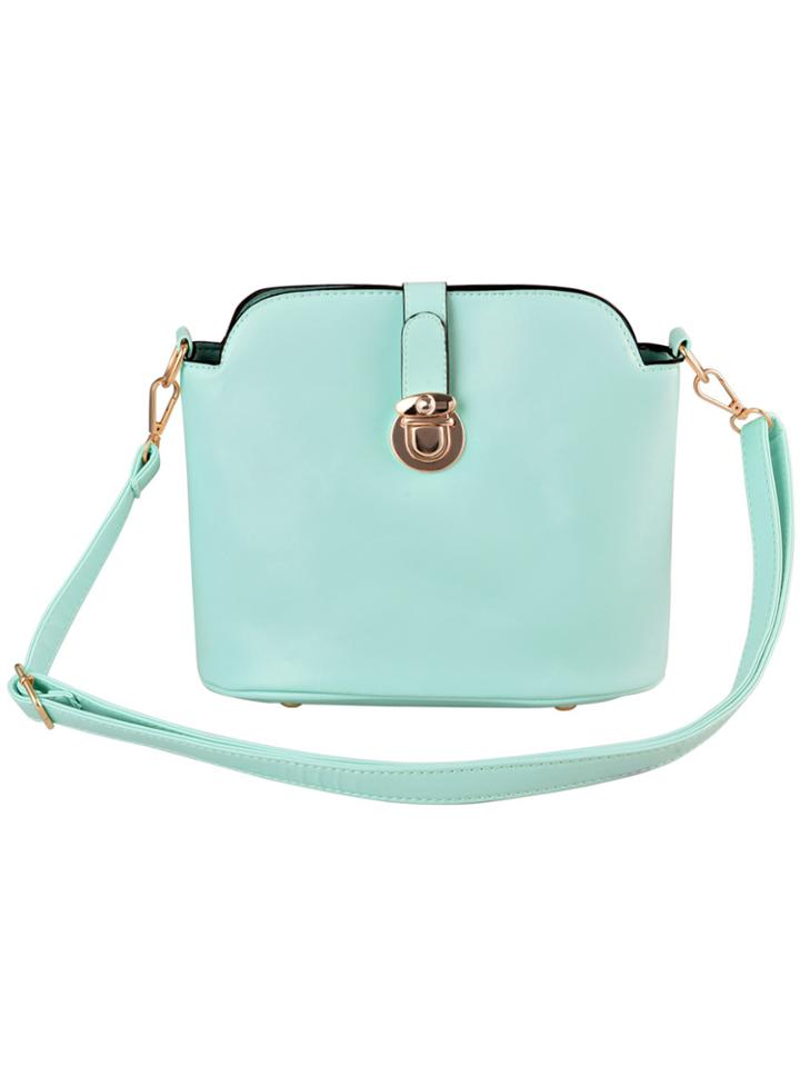 Romwe Green Push Lock Zipper Pu Bag