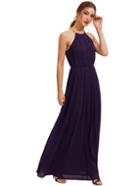 Romwe Purple Sleeveless Halterneck Pleated Infinity Maxi Dress