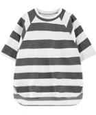 Romwe Striped Dip Hem Loose Grey T-shirt