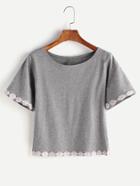 Romwe Grey Flower Applique Trim T-shirt