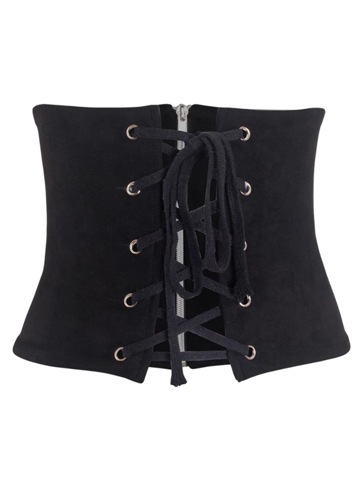 Romwe Suede Lace Up Zipper Back Corset Belt