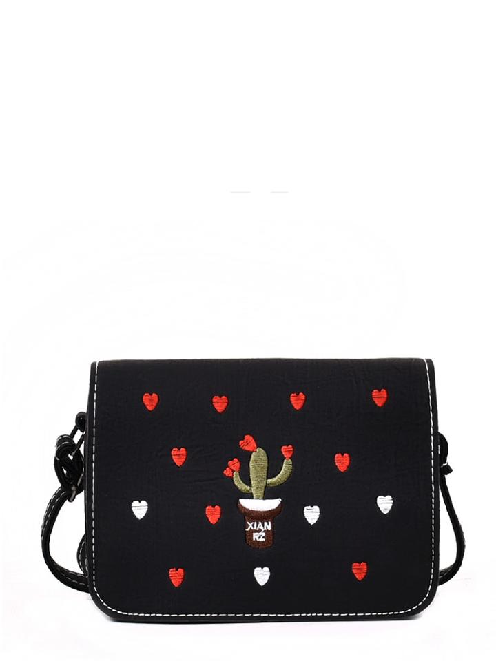 Romwe Heart Embroidered Crossbody Bag
