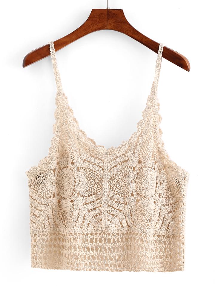 Romwe Hollow Out Crop Crochet Cami Top