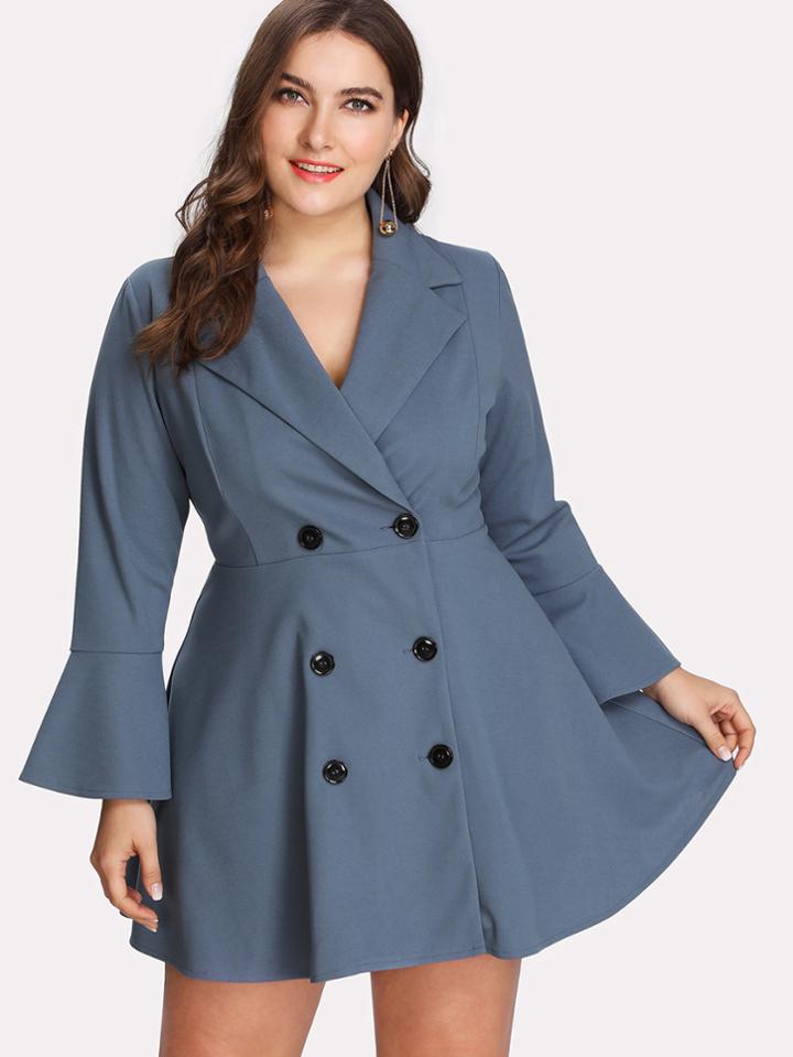 Romwe Flare Sleeve Double Breasted Coat