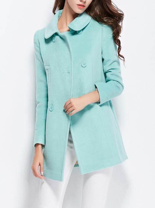 Romwe Lapel Buttons Pockets Woolen Coat