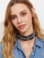 Romwe Rhinestone Chevron Embellished Twilly Skinny Scarf